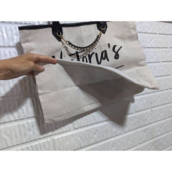 Victoria's Secret Women's Off-White Canvas Supermodel Chain Embellished Tote Bag - Picture 3 of 8